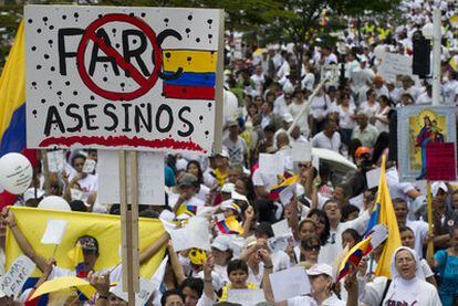 Manifestación contra las FARC en la ciudad colombiana de Medellín.
