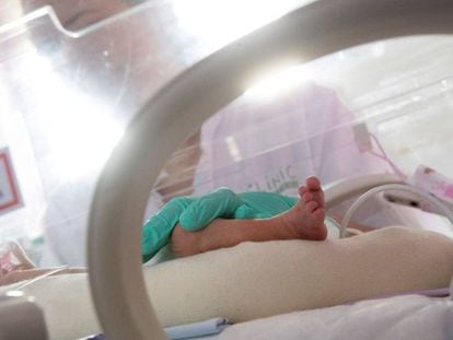Un bebé en una sala de neonatología del hospital Clínic