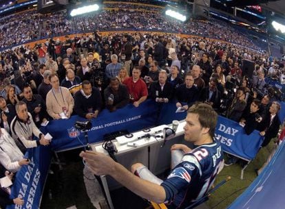 Tom Brady, quarterback de los New England Patriots, en una rueda de prensa.
