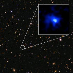 Fotografía de la galaxia EGS-zs8-1, las más lejana que se ha medido hasta ahora.