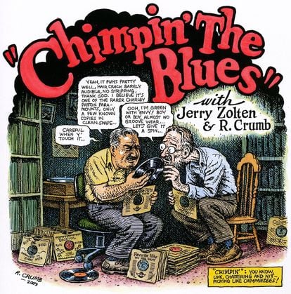 'Chimpin The Blues', dibujo de Robert Crumb sobre pizarras.
