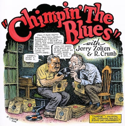 'Chimpin The Blues', dibujo de Robert Crumb sobre pizarras.