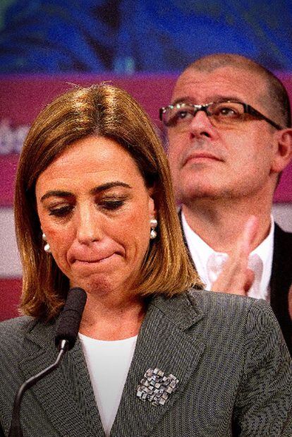 Carme Chacón durante su primera intervención tras conocer los resultados.