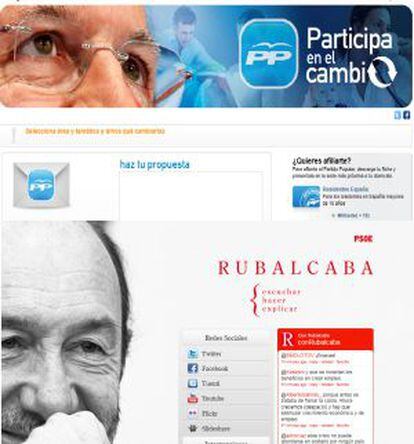 Imágenes de las páginas web www.yocambiaria.es y www.rubalcaba.net.