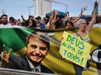 Simpatizantes de Bolsonaro en una marcha de apoyo en Río de Janeiro el fin de semana pasado.
 