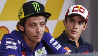 Rossi i Márquez en la roda de premsa d'aquest dijous.