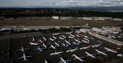 Unidades de Boeing 737 Max, aparacadas en instalaciones de Boeing.