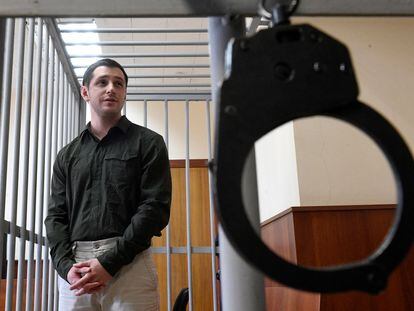 El exmarine Trevor Reed, el 11 de marzo de 2020, en el juicio que acabó con su condena en Moscú.