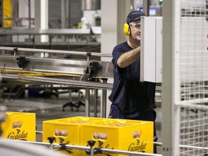 Un trabajador en la fábrica de Cacaolat de Santa Coloma.