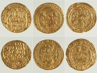 Algunas de las monedas califales localizadas en el Museo Arqueológico Nacional.