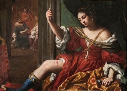 Porcia hiriéndose en el muslo, 1664. Colezzioni d'Arte e di Historia. Obra de Elisabetta Sirani.