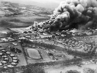 La aviación japonesa también atacó la base aérea de Wheeler, en Honolulu, muy próxima a Pearl Harbor (Hawái), el 7 de diciembre de 1941.