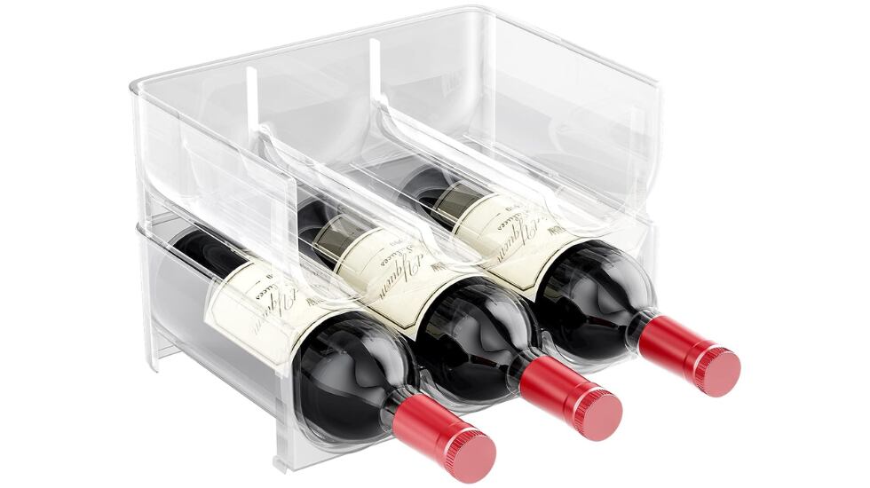 Botellero para el frigorífico estilo cajón con capacidad para 6 botellas de vino, de plástico resistente y apilable