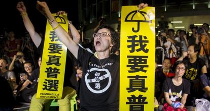 Protestas frente al Gobierno local de Hong Kong hoy.