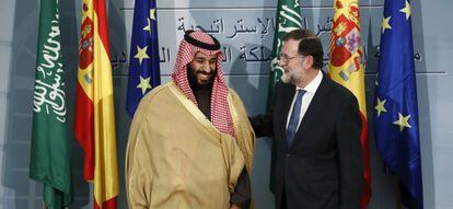 Mariano Rajoy recibe a Mohamed bin Salman, principe heredero de Arabia Saudi, para firmar la compra de cuatro fragatas por valor de mas de 2000 millones de euros. 