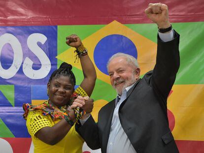 El expresidente de Brasil Luiz Inacio Lula da Silva y la vicepresidenta electa de Colombia, Francia Márquez, en un encuentro este martes en Sao Paulo.