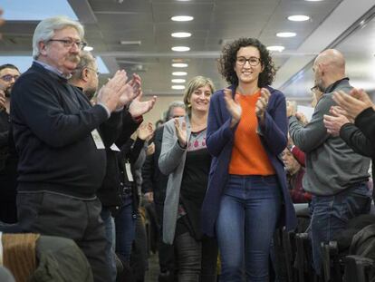 Marta Rovira, este sábado, a su llegada al Consejo Nacional de ERC.