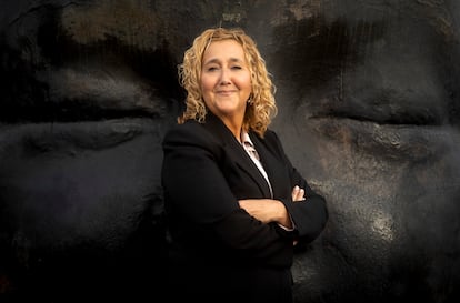 Lola Cabrillana, teacher, photographed at Madrid's Atocha station. 