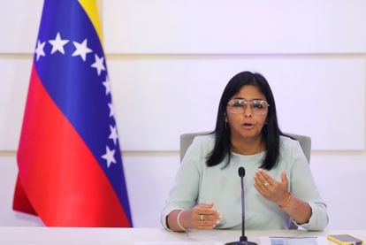 Venezuelan Vice President Delcy Rodriguez at a press conference on April 7 in Caracas.