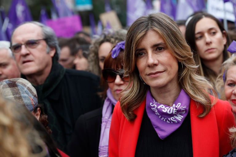 Begoña Gómez, durante su participación en la manifestación del 8-M