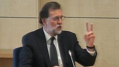 Mariano Rajoy durante un momento de su declaración como testigo en la Audiencia Nacional en San Fernando de Henares (Madrid).