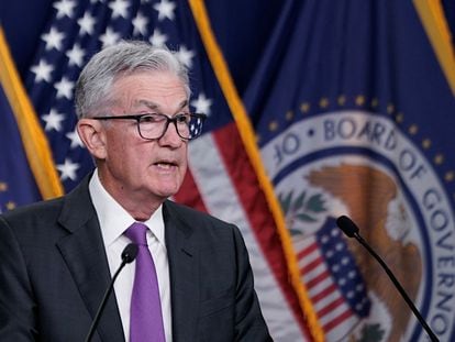 El presidente de la Reserva Federal, Jerome Powell, en la rueda de prensa posterior a la reunión de política monetaria del pasado 26 de julio.