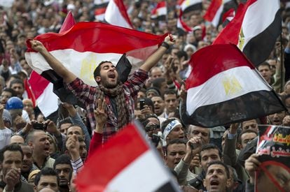Manifestación antigubernamental en la plaza Tahrir de El Cairo en febrero de 2011