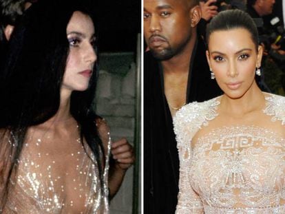A la izquierda, la cantante Cher en 1974; a la derecha, la estrella de televisi&oacute;n Kim Kardashian en 2015.