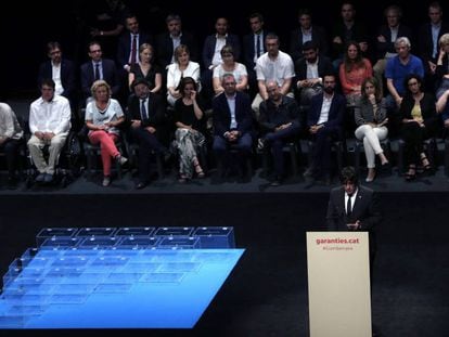 Carles Puigdemont, durante su intervención en el acto político "Garantías para la democracia".