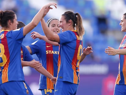 Mariona, en el centro, celebra el tercer gol del equipo.