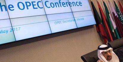 El ministro saudí de Energía, Jalid al Falih, en la reunión de la OPEP del jueves en Viena.