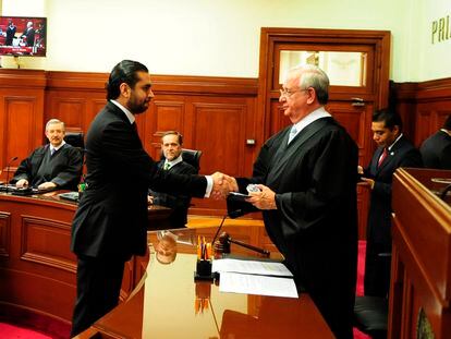 El juez Juan Pablo Gómez Fierro, en su toma de protesta ante la Suprema Corte de Justicia, en 2014.