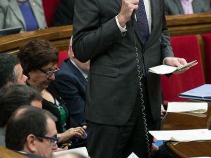 El conseller de Just&iacute;cia, Carles Mund&oacute;, avui al Parlament.