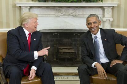 Barack Obama y Donald Trump en el Despacho Oval, en la Casa Blanca, en Washington.