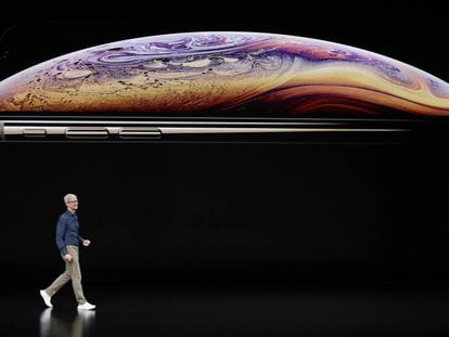 El consejero delegado de Apple, Tim Cook, en la presentación del nuevo iPhone, en septiembre de 2018.