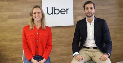 Courtney Tims, directora general de Uber Eats en España, y Felipe Fernández, director general de Uber España y Portugal.
