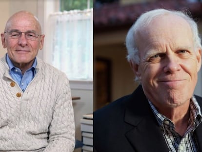 La citada institución reconoce con el Premio Fronteras del Conocimiento la labor científica de John Hennessy (a la derecha) y de David Patterson en el desarrollo de ordenadores.