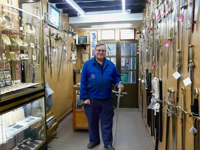 Mariano posing with his favorite sword.