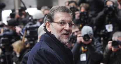 Mariano Rajoy, a su llegada a una reuni&oacute;n del Consejo Europeo, en Bruselas.