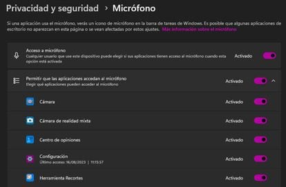 Micro en Privacidad de Windows 11