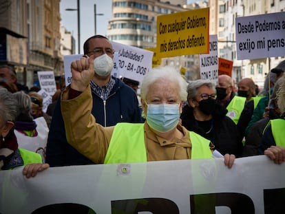 Manifestación por la subida de las pensiones en Madrid, el pasado febrero.