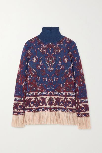 Uno de los jerséis más especiales que podrían acabar en tu armario es este de Paco Rabanne inspirado en las tradicionales alfombras persas. Encuéntralo con un 40% de descuento, 450 euros, aquí.