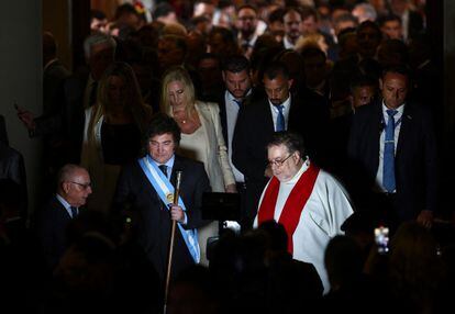 Javier Milei, leaving the interreligious ceremony on Sunday.