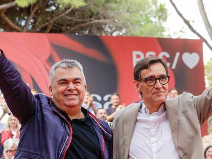 El secretario de Organización del PSOE, Santos Cerdán, y el primer secretario de los socialistas catalanes Salvador Illa, este domingo.