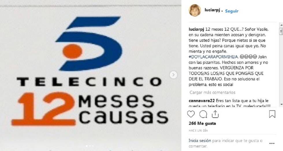 Un pantallazo de la publicación realizada -y ya borrada- por Lucía Pariente en su Instagram. 