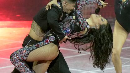 Chanel from Spain singing SloMo performs during the Grand Final of the Eurovision Song Contest at Palaolimpico arena, in Turin, Italy, Saturday, May 14, 2022. (AP Photo/Luca Bruno)
