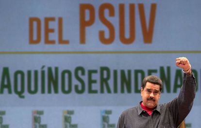 El mandatario venezolano, Nicol&aacute;s Maduro, en un mitin pol&iacute;tico.