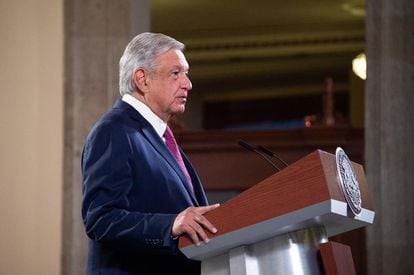 López Obrador, este lunes en el Palacio Nacional.