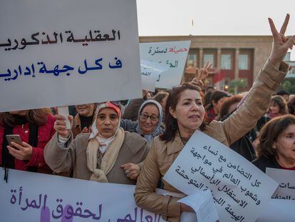 Manifestación con motivo del Día Internacional de la Mujer en Rabat, el ocho de marzo de 2024.