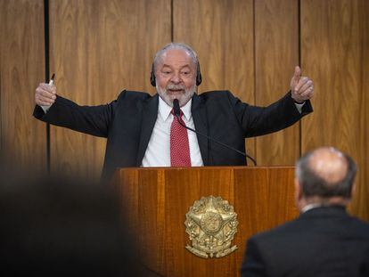 Lula da Silva, presidente de Brasil, durante una rueda de prensa junto a Olaf Scholz, el canciller alemán.